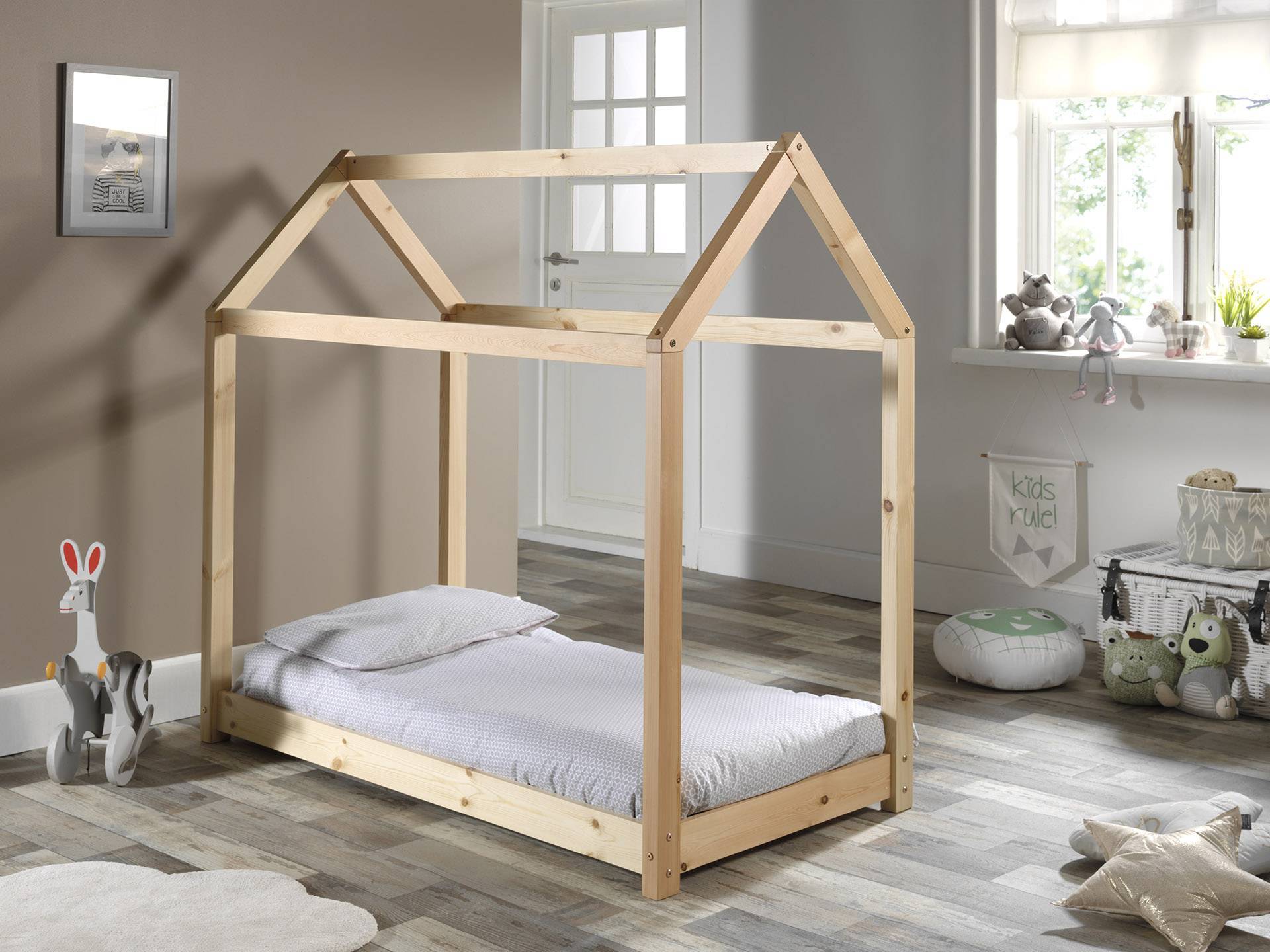 WEBER Lit cabane enfant Montessori - Pin massif - Naturel