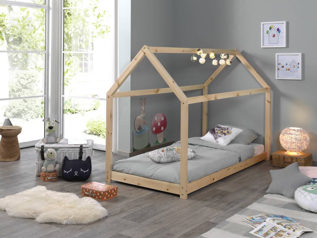 WEBER Lit cabane enfant Montessori - Pin massif - Naturel