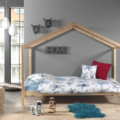 Combinaison DALLAS en bois naturel avec un lit (90x200) avec tiroir et rideaux. 12