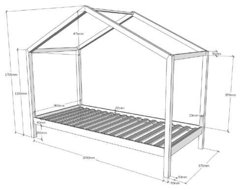 Combinaison DALLAS en bois naturel avec un lit (90x200) avec tiroir et rideaux. 7