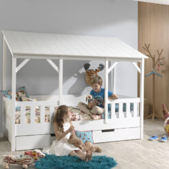 lit cabane HOUSEBED toit blanc et un lit gigogne pour cabane