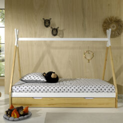 Cette combinaison TIPI se compose du lit TIPI (90 x 200 cm) élevé avec lit tiroir nature.