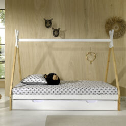 Cette combinaison TIPI se compose du lit TIPI (90 x 200 cm) élevé avec lit tiroir blanc.