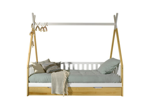 Cette combinaison TIPI se compose du lit TIPI (90 x 200 cm) élevé avec rail et tiroir de lit en nature. 1