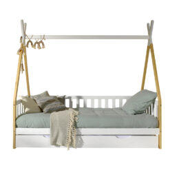 Cette combinaison TIPI se compose du lit TIPI (90 x 200 cm) élevé avec rail et tiroir de lit en nature.